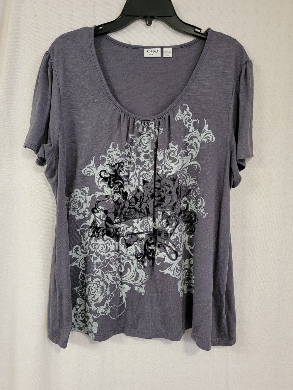 Cato Gray Scoop Neck Floral Graphic Tee